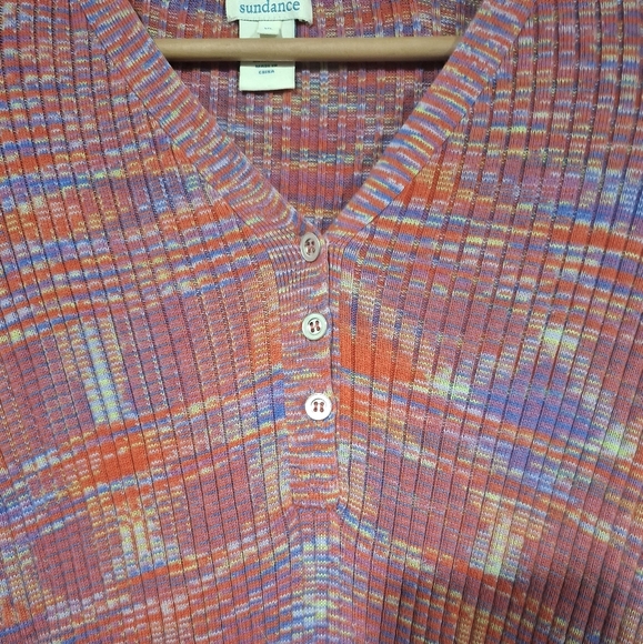 Sundance Sweater Multicolor Ribbed Spacedye Knit Henley Women's Size XL Stretch - Picture 2 of 9